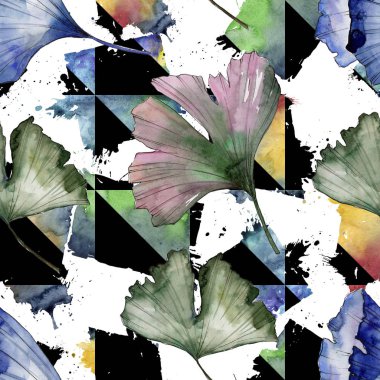 Ginkgo izole bir suluboya tarzında bırakır. Sorunsuz arka plan deseni. Kumaş duvar kağıdı yazdırma doku. Aquarelle yaprak için arka plan, doku, sarıcı desen, çerçeve veya kenarlık.