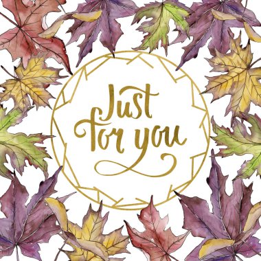 Akçaağaç izole bir suluboya tarzında bırakır. Çerçeve kenarlığı süsleme Meydanı. Aquarelle yaprak için arka plan, doku, sarıcı desen, çerçeve veya kenarlık.