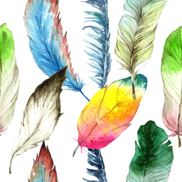 Watercolor Bird Feather Wing Seamless Background Pattern Fabric Wallpaper Print — Stock Photo, Image