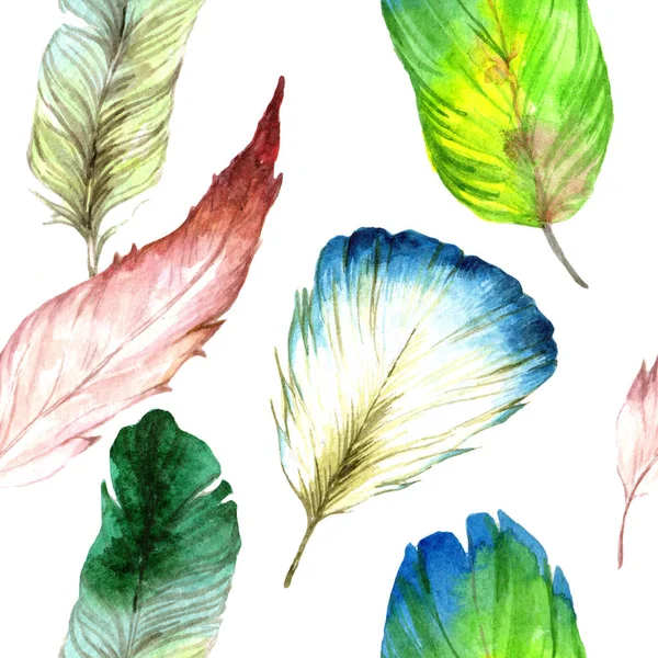 Watercolor Bird Feather Wing Seamless Background Pattern Fabric Wallpaper Print — Stock Photo, Image