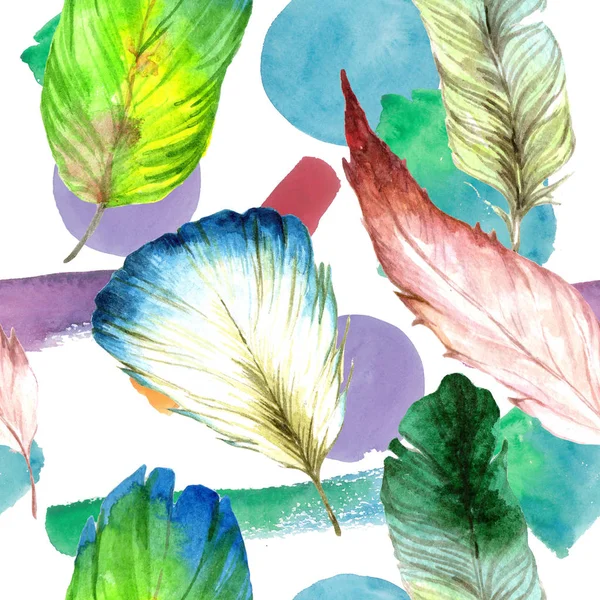 Watercolor Bird Feather Wing Seamless Background Pattern Fabric Wallpaper Print — Stock Photo, Image