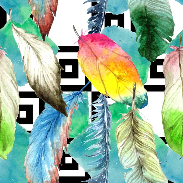 Aquarel Vogel Veren Van Vleugel Naadloze Achtergrondpatroon Structuur Behang Print — Stockfoto