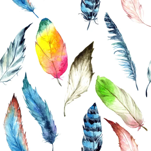 Watercolor Bird Feather Wing Seamless Background Pattern Fabric Wallpaper Print — Stock Photo, Image