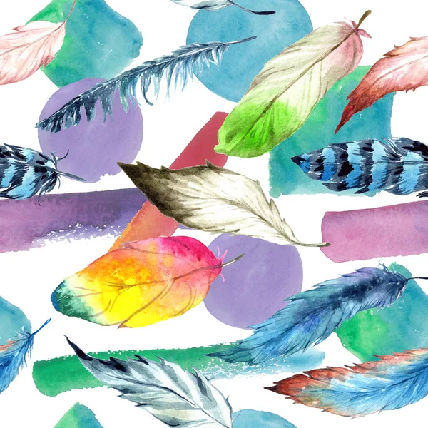 Aquarell Vogelfeder Vom Flügel Nahtlose Hintergrundmuster Textur Für Stofftapeten Aquarellfeder — Stockfoto