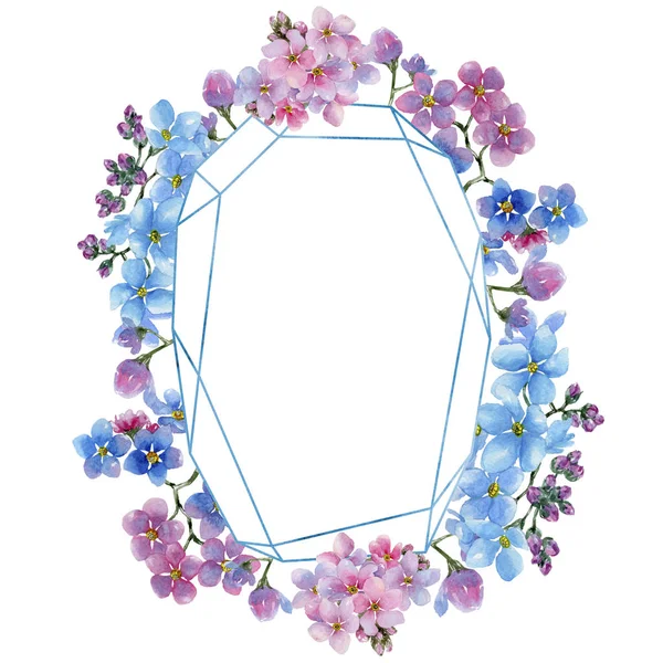 Kleurrijke Myosotis Floral Botanische Bloem Frame Grens Ornament Vierkant Aquarelle — Stockfoto