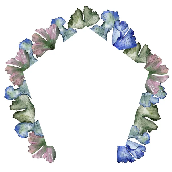 Ginkgo suluboya tarzında bırakır. Çerçeve kenarlığı süsleme Meydanı. Aquarelle yaprak için arka plan, doku, sarıcı desen, çerçeve veya kenarlık.