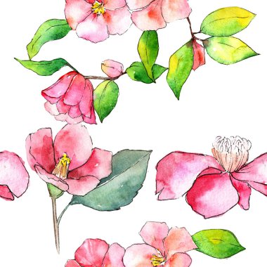 Pembe kamelya. Botanik çiçek. Sorunsuz arka plan deseni.