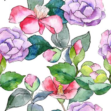 Pembe kamelya. Botanik çiçek. Sorunsuz arka plan deseni.