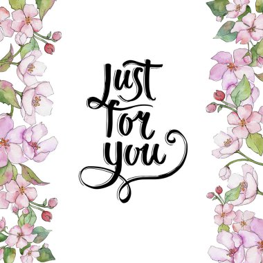 Pembe kiraz çiçekleri. Botanik çiçek. Çerçeve kenarlığı süsleme Meydanı.