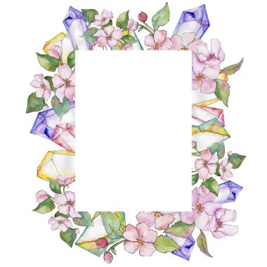 Pembe kiraz çiçekleri. Botanik çiçek. Çerçeve kenarlığı süsleme Meydanı.