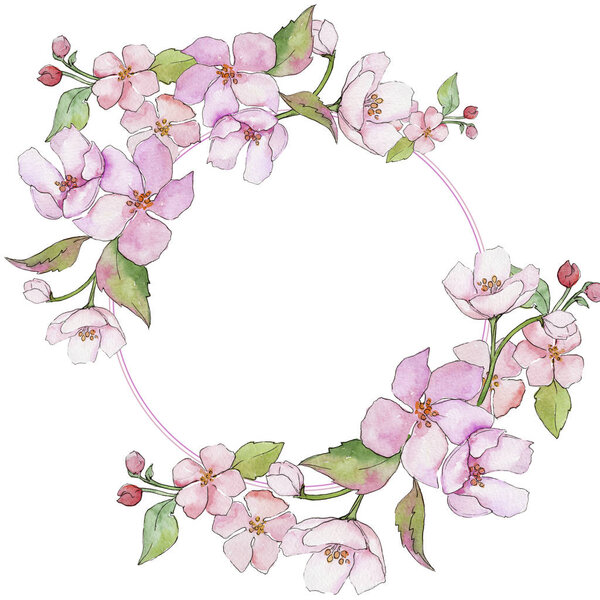 Цветы розовой вишни. Цветочный ботанический цветок. Граничный орнамент
.