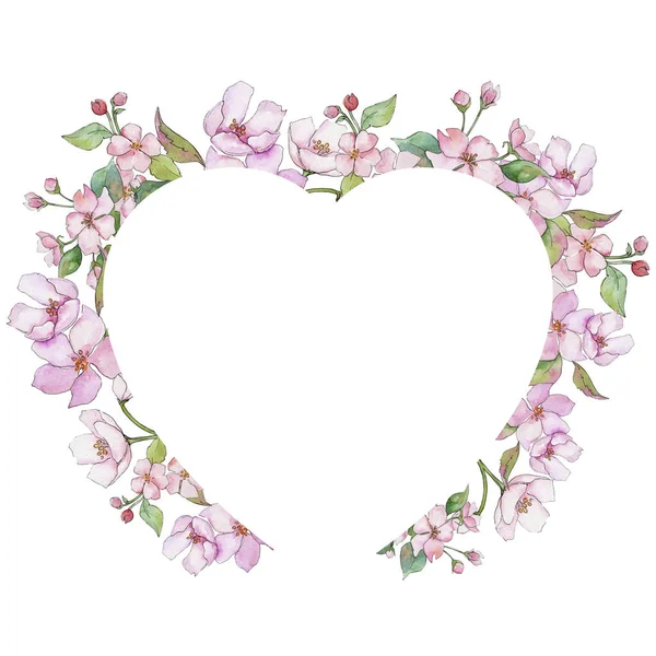 Flores de cerezo rosado. Flor botánica floral. Marco borde ornamento cuadrado . —  Fotos de Stock