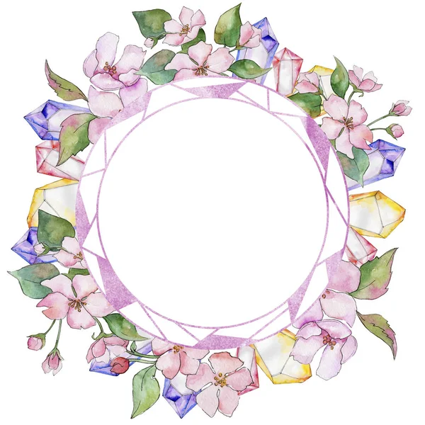 Pink cherry blossoms. Floral botanische bloem. Frame grens ornament vierkant. — Stockfoto