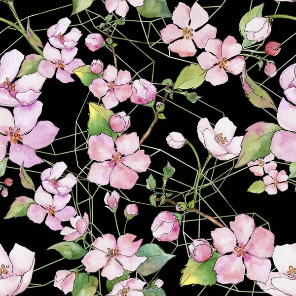 Цветы розовой вишни. Цветочный ботанический цветок. Бесшовный рисунок фона . — стоковое фото