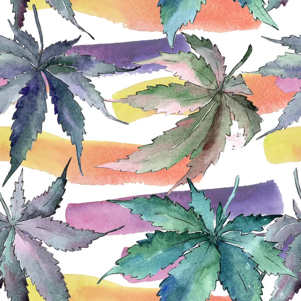 Cannabis groen blad. Blad plant botanische tuin floral gebladerte. Naadloze achtergrondpatroon. — Stockfoto