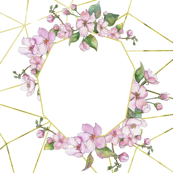 Rosarote Kirschblüten. Blütenbotanische Blume. Rahmen Rand Ornament Quadrat. — Stockfoto