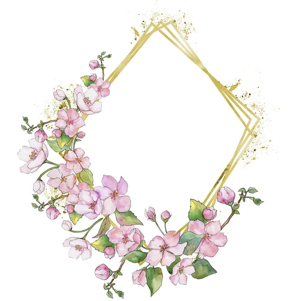 Pink cherry blossoms. Floral botanical flower. Frame border ornament square. — Stock Photo, Image