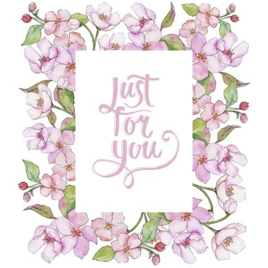 Pembe kiraz çiçekleri. Botanik çiçek. Çerçeve kenarlığı süsleme Meydanı.