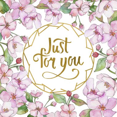 Pembe kiraz çiçekleri. Botanik çiçek. Çerçeve kenarlığı süsleme Meydanı.