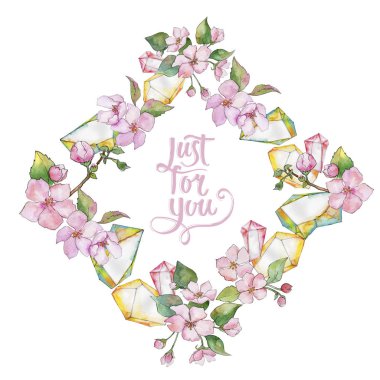 Pembe kiraz çiçekleri. Botanik çiçek. Çerçeve kenarlığı süsleme Meydanı.