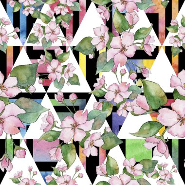 Pembe kiraz çiçekleri. Botanik çiçek. Sorunsuz arka plan deseni.