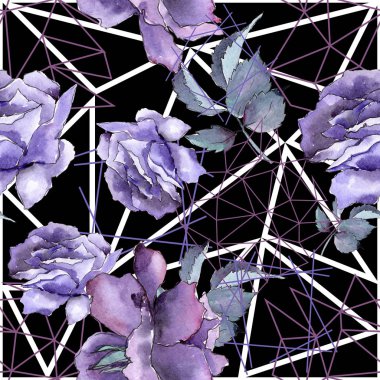 Renkli gül. Botanik çiçek. Sorunsuz arka plan deseni. Kumaş duvar kağıdı yazdırma doku. Arka plan, doku, sarıcı desen, çerçeve veya kenarlık için Aquarelle kır çiçeği.