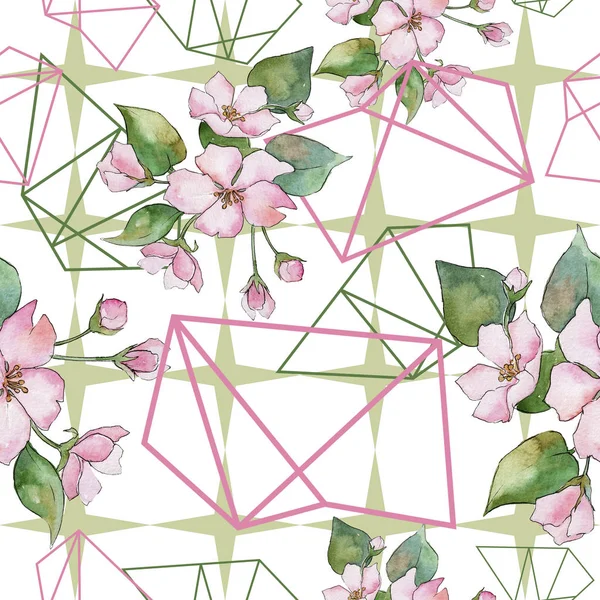 Flores de cerezo rosado. Flor botánica floral. Patrón de fondo sin costuras . —  Fotos de Stock