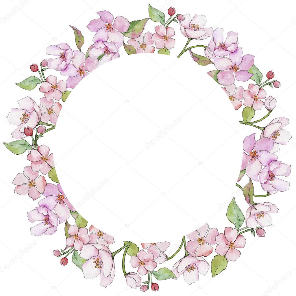 Pink cherry blossoms. Floral botanical flower. Frame border ornament square.