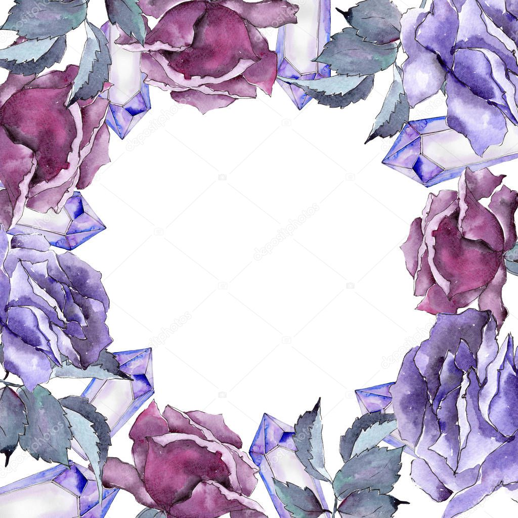 Colorful rose. Floral botanical flower. Frame border ornament square.