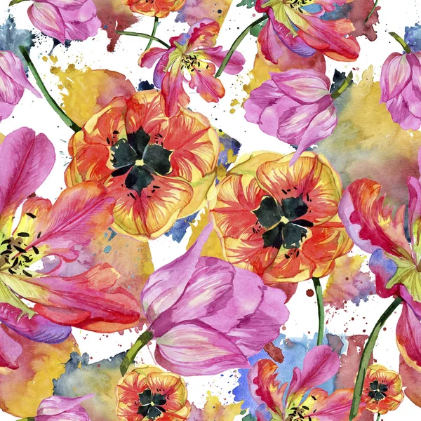 Färgglad Sommar Tulip Blommig Botaniska Blomma Sömlös Bakgrundsmönster Tyg Tapeter — Stockfoto
