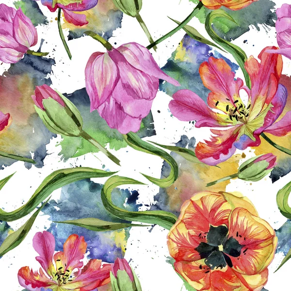 Tulipano Estivo Colorato Floreale Botanico Flower Seamless Modello Sfondo Tessuto — Foto Stock