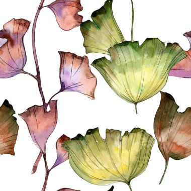 Ginkgo yaprağı. Yaprak bitki botanik bahçe çiçek yaprakları. Sorunsuz arka plan deseni. Kumaş duvar kağıdı yazdırma doku. Aquarelle yaprak için arka plan, doku, sarıcı desen, çerçeve veya kenarlık.