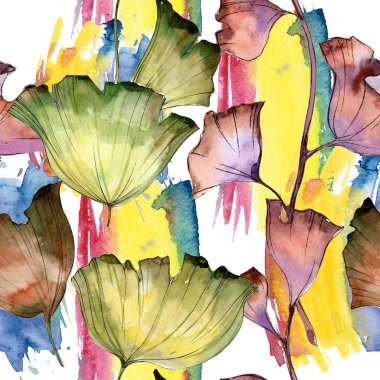 Ginkgo yaprağı. Yaprak bitki botanik bahçe çiçek yaprakları. Sorunsuz arka plan deseni. Kumaş duvar kağıdı yazdırma doku. Aquarelle yaprak için arka plan, doku, sarıcı desen, çerçeve veya kenarlık.