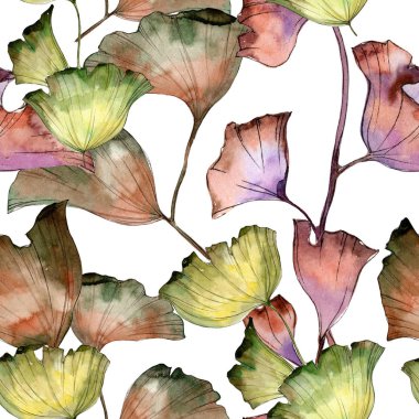 Ginkgo yaprağı. Yaprak bitki botanik bahçe çiçek yaprakları. Sorunsuz arka plan deseni. Kumaş duvar kağıdı yazdırma doku. Aquarelle yaprak için arka plan, doku, sarıcı desen, çerçeve veya kenarlık.