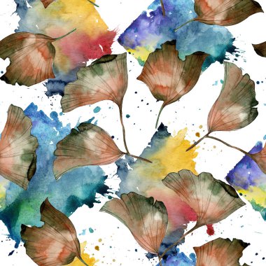 Ginkgo yaprağı. Yaprak bitki botanik bahçe çiçek yaprakları. Sorunsuz arka plan deseni. Kumaş duvar kağıdı yazdırma doku. Aquarelle yaprak için arka plan, doku, sarıcı desen, çerçeve veya kenarlık.