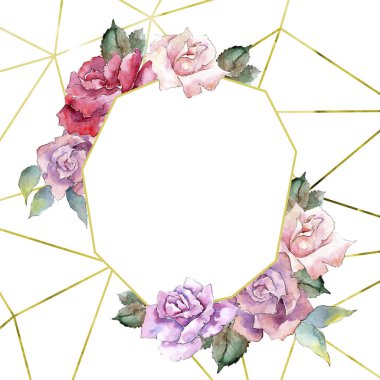 İhale pembe gül. Botanik çiçek. Çerçeve kenarlığı süsleme Meydanı. Arka plan, doku, sarıcı desen, çerçeve veya kenarlık için Aquarelle kır çiçeği.