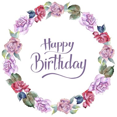 İhale pembe gül. Botanik çiçek. Çerçeve kenarlığı süsleme Meydanı. Arka plan, doku, sarıcı desen, çerçeve veya kenarlık için Aquarelle kır çiçeği.