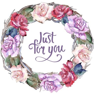 İhale pembe gül. Botanik çiçek. Çerçeve kenarlığı süsleme Meydanı. Arka plan, doku, sarıcı desen, çerçeve veya kenarlık için Aquarelle kır çiçeği.