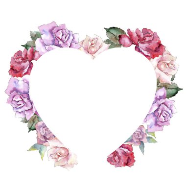 İhale pembe gül. Botanik çiçek. Çerçeve kenarlığı süsleme Meydanı. Arka plan, doku, sarıcı desen, çerçeve veya kenarlık için Aquarelle kır çiçeği.