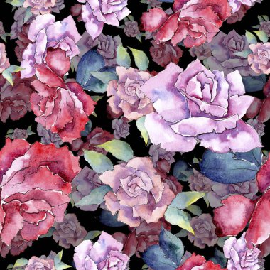 İhale pembe gül. Botanik çiçek. Sorunsuz arka plan deseni. Kumaş duvar kağıdı yazdırma doku. Arka plan, doku, sarıcı desen, çerçeve veya kenarlık için Aquarelle kır çiçeği.