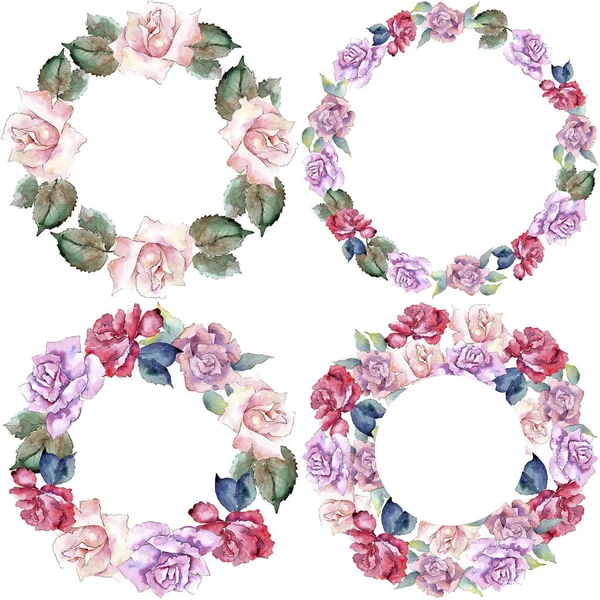 優しいピンクのバラ 花植物の花 フレーム枠飾りスクエア テクスチャ ラッパー パターン フレームや境界線の Aquarelle ワイルドフラワー — ストック写真