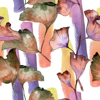 Ginkgo yaprağı. Yaprak bitki botanik bahçe çiçek yaprakları. Sorunsuz arka plan deseni.