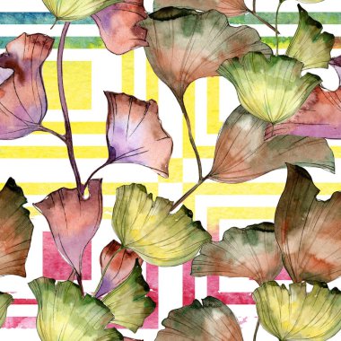 Ginkgo yaprağı. Yaprak bitki botanik bahçe çiçek yaprakları. Sorunsuz arka plan deseni. Kumaş duvar kağıdı yazdırma doku. Aquarelle yaprak için arka plan, doku, sarıcı desen, çerçeve veya kenarlık.