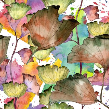 Ginkgo yaprağı. Yaprak bitki botanik bahçe çiçek yaprakları. Sorunsuz arka plan deseni.