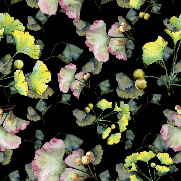 녹색 잎의 은행나무 식물 잎 식물원 꽃 단풍입니다. 원활한 배경 패턴. — 스톡 사진