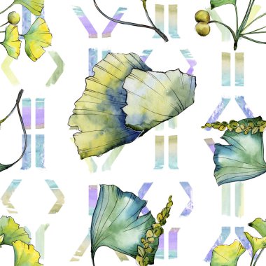 Yeşil yaprak ginkgo. Yaprak bitki botanik bahçe çiçek yaprakları. Sorunsuz arka plan deseni.