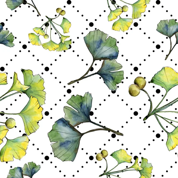 녹색 잎의 은행나무 식물 잎 식물원 꽃 단풍입니다. 원활한 배경 패턴. — 스톡 사진