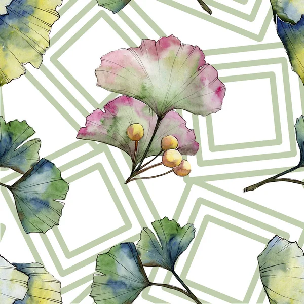 Ginkgo de feuille verte. Feuillage floral de jardin botanique de plante de feuille. Modèle de fond sans couture . — Photo