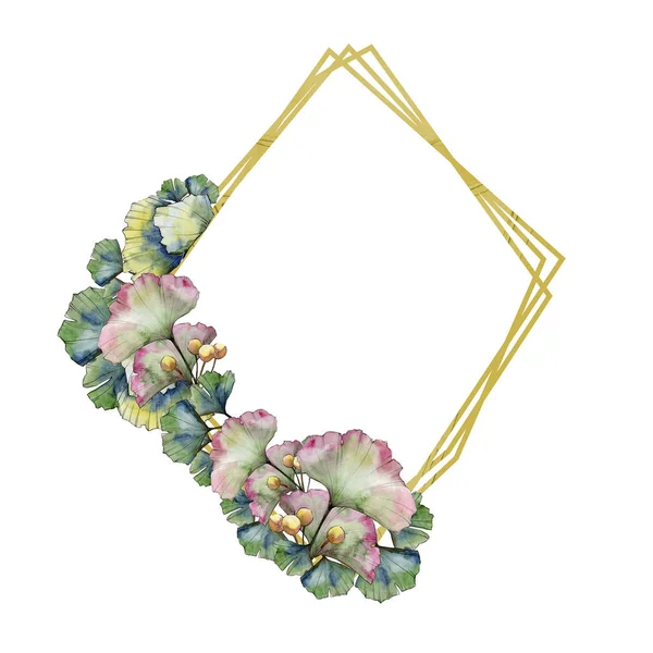 Grüner Blatt-Ginkgo. Blattpflanze botanischer Garten florales Laub. Rahmen Rand Ornament Quadrat. — Stockfoto