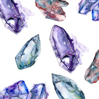 Mavi elmas taş takı mineral. Geometrik kuvars çokgen kristal taş mozaik şekil Ametist mücevher. Sorunsuz arka plan deseni. Kumaş duvar kağıdı yazdırma doku.